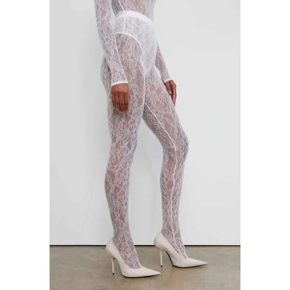 WARDROBE.NYC Lace Tights in Off White New Womens Nylons Pantyhose